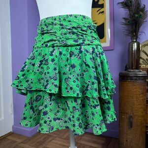 & Other Stories mini skirt size 4 green paisley floral print cotton ruffled